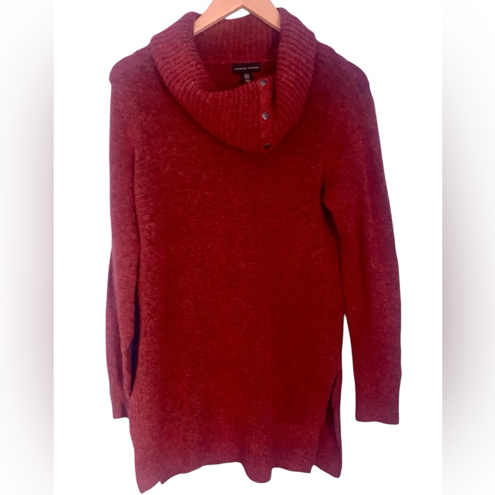 Adrienne Vittadini Vintage Burnt Orange Cowl Neck Tunic Sweater Wool Blend M